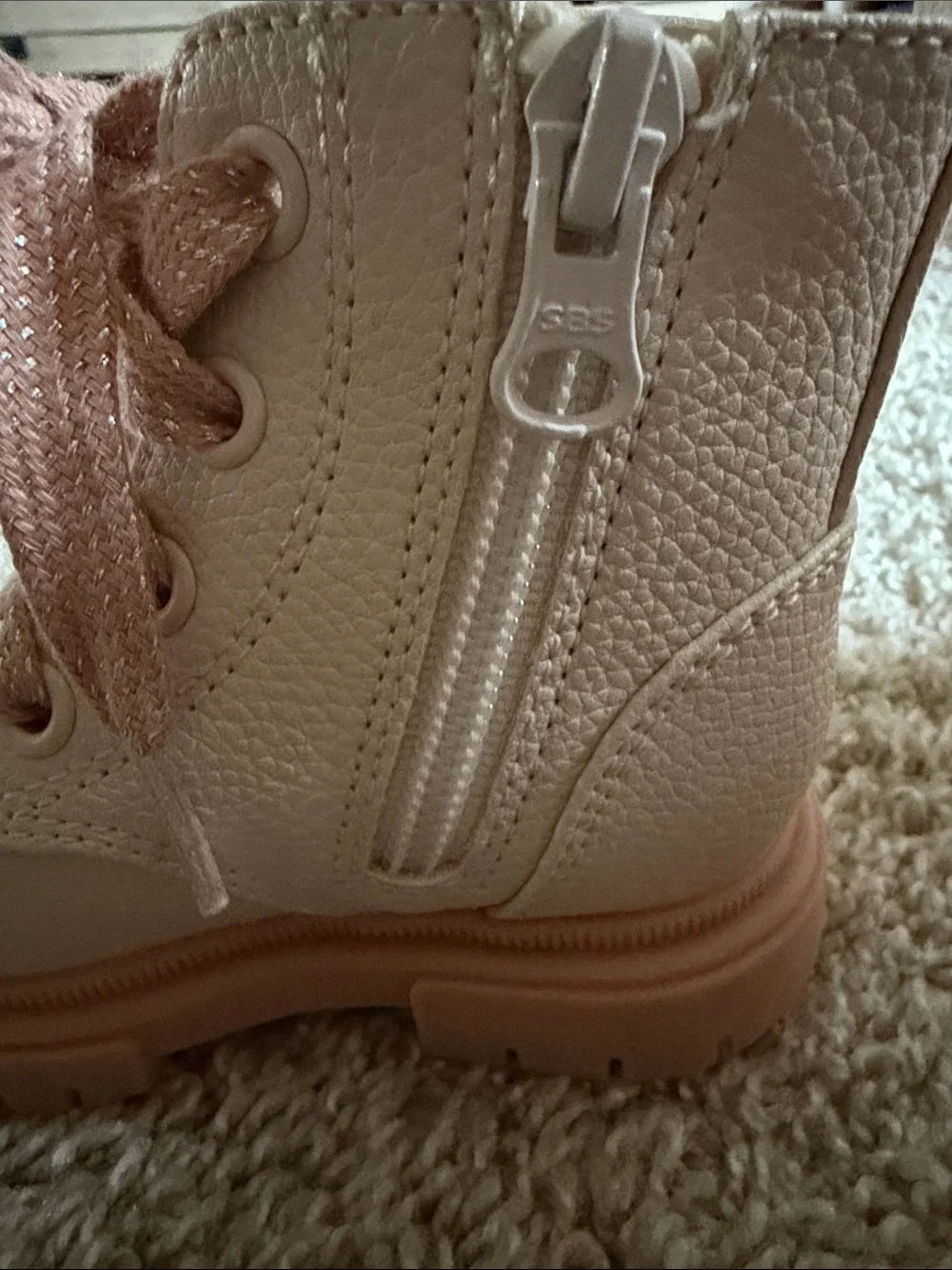 Cat & Jack Cream Boots with Pink Soles and Laces